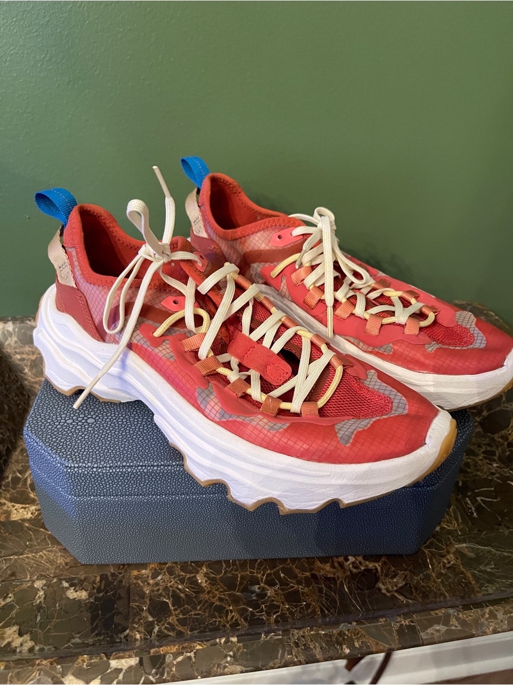 Women's Sorel Coral Red Athletic Sneakers with Chunky Sole